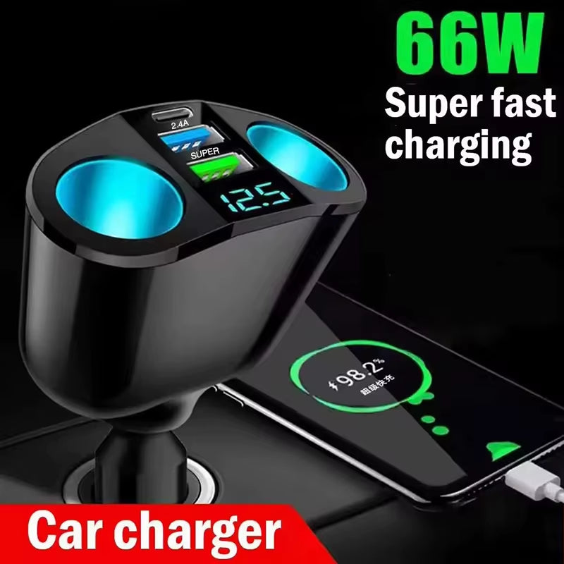 Multiple Devices Can Be Charged at the Same Time with Digital Display Car Charg Dual-Port Car Charger Adapter